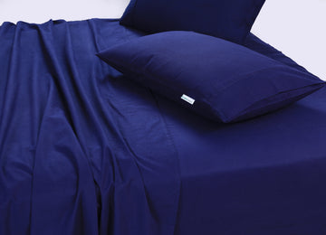 Elan Linen Egyptian Cotton Sheet Set Vintage Washed Navy Blue