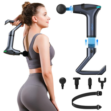 Black 3-in-1 Massage Gun Extendable Handle Back Strap 12 Speeds