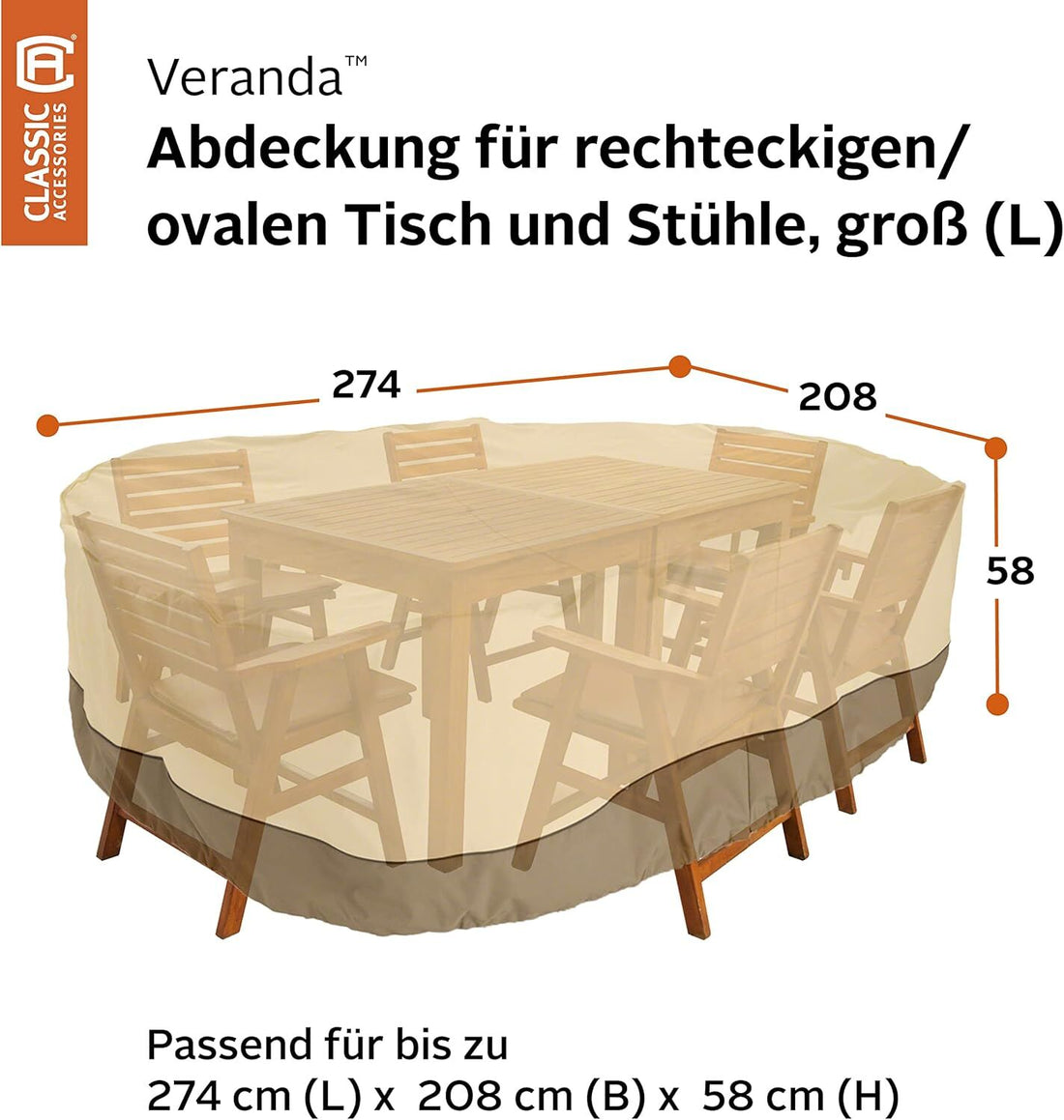 Heavy Duty Patio Table and Chair Cover with Umbrella Hole 274x208x58cm