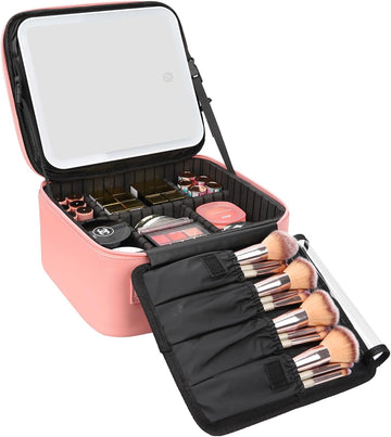 Vortaz LED Makeup Case with Mirror 3 Light Modes Waterproof PU Pink