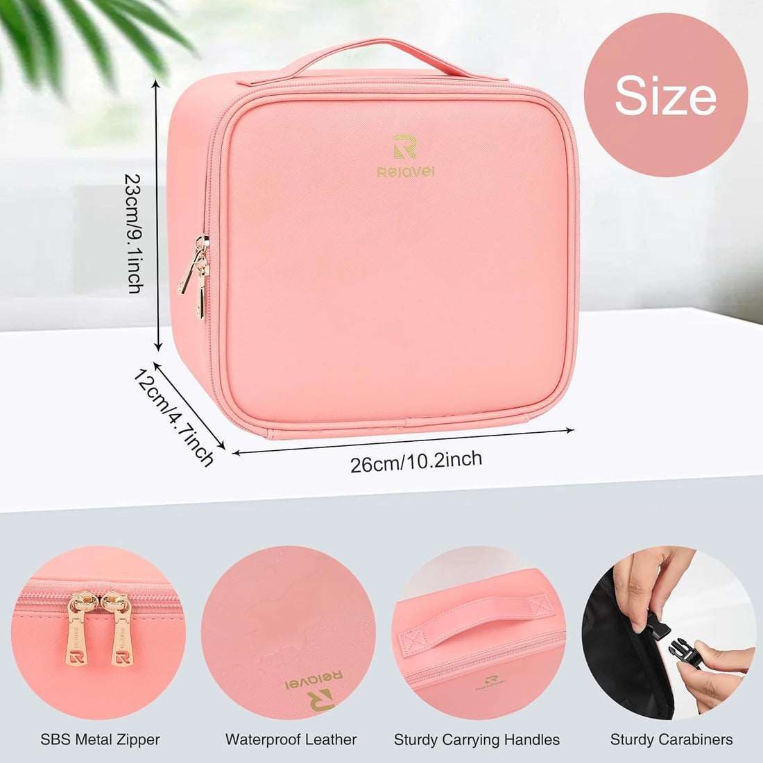 Vortaz LED Makeup Case with Mirror 3 Light Modes Waterproof PU Pink