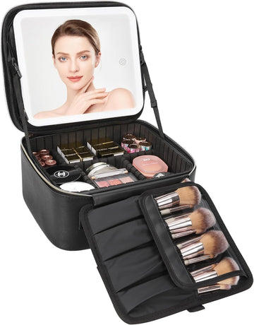 Vortaz LED Makeup Case with Mirror 3 Light Modes Waterproof PU Black