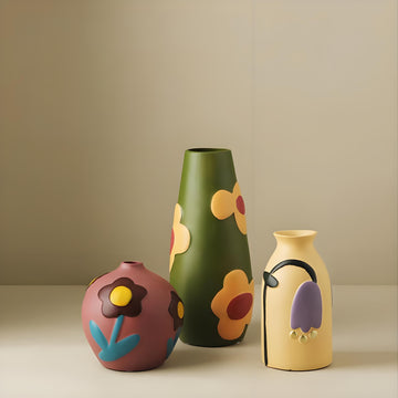 Hand-Painted Morandi Ceramic Vase Set 3-Piece for Flowers