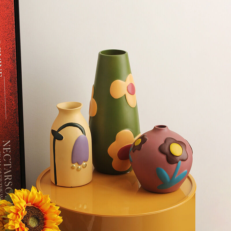 Hand-Painted Morandi Ceramic Vase Set 3-Piece for Flowers