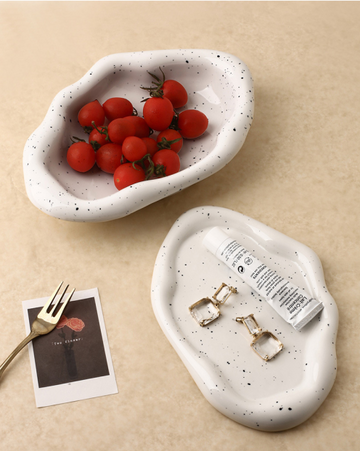 Speckled White Ceramic Tray Set 3-Piece Catchall for Vanity and Table