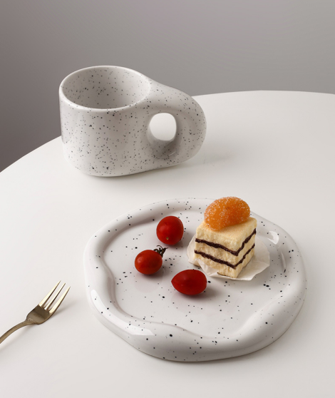 Speckled White Ceramic Tray Set 3-Piece Catchall for Vanity and Table