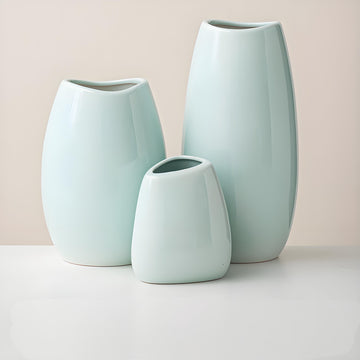 Minimalist Blue Ceramic Vase Set 3-Piece for Living Room