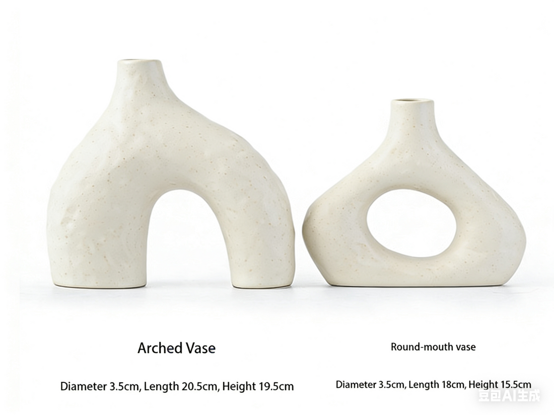 Minimalist White Ceramic Vase Set 2-Piece Arched and Round