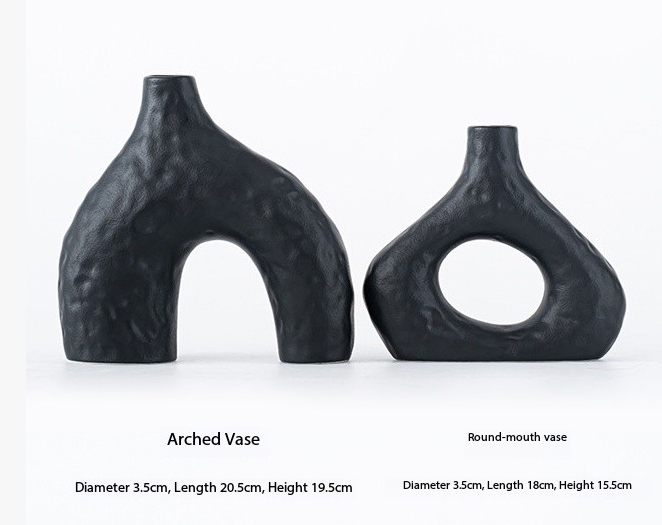 Minimalist Black Ceramic Vase Set 2-Piece Arched and Round