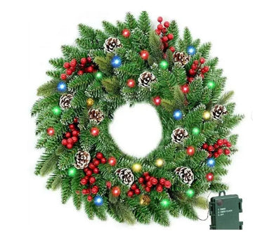 LED Christmas Wreath with Berries 61cm Red/Green