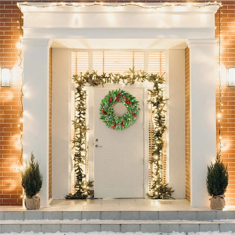 LED Christmas Wreath with Berries 61cm Red/Green
