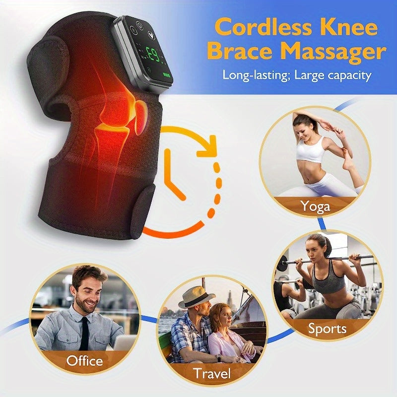 Black Cordless Heating Knee Pad with Massage Function