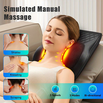 Grey Heated Neck Back Massager Pillow 3D Kneading 2000mAh