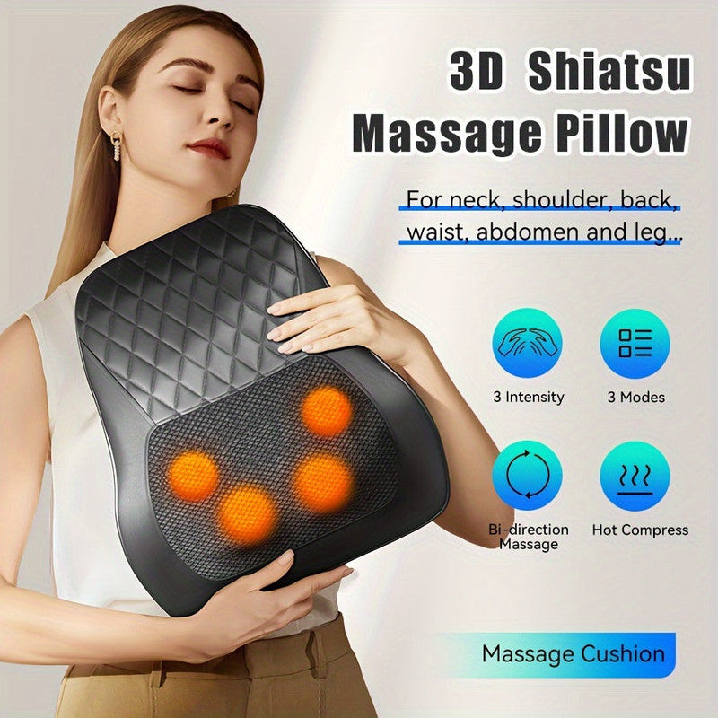Grey Heated Neck Back Massager Pillow 3D Kneading 2000mAh