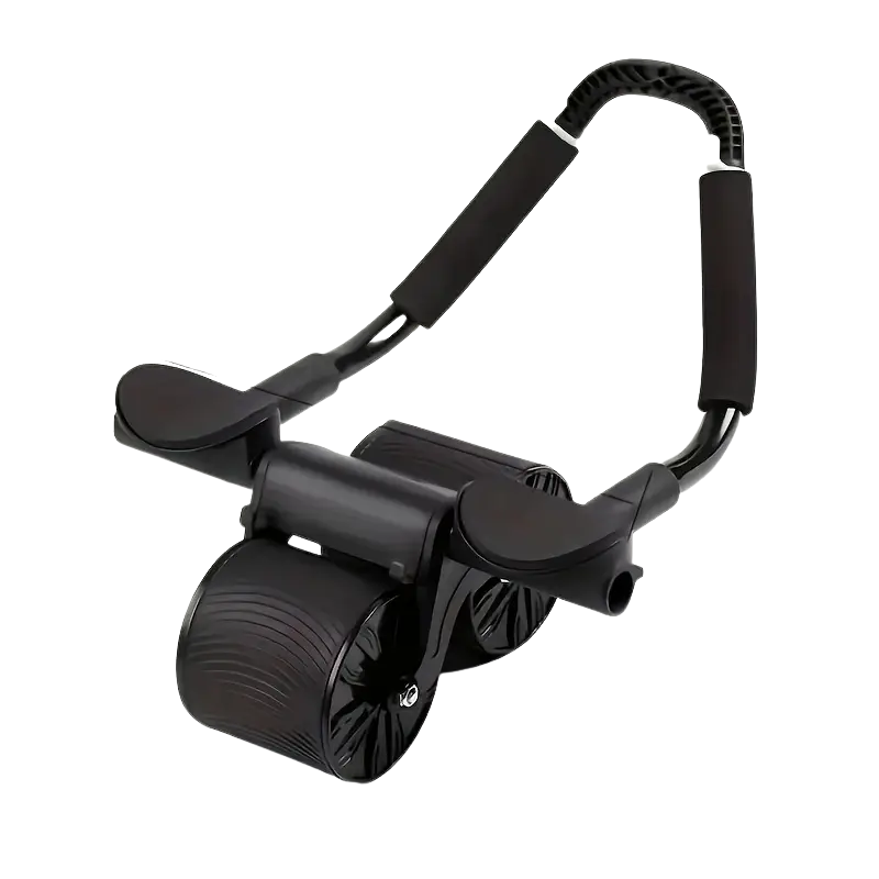 Black abdominal wheel roller with padded handles on white background