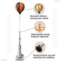 Speed bag on stand with callout details showing inner padding, rebound spring and suction cup base