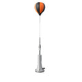 Orange and black speed bag full height view with adjustable pole, spring and grey suction cup base on white background