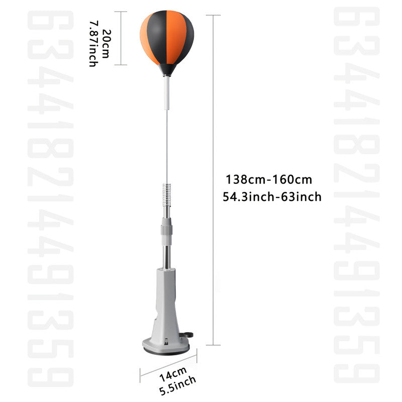 Speed bag dimensions diagram showing 20cm bag, 138-160cm adjustable height and 14cm base diameter