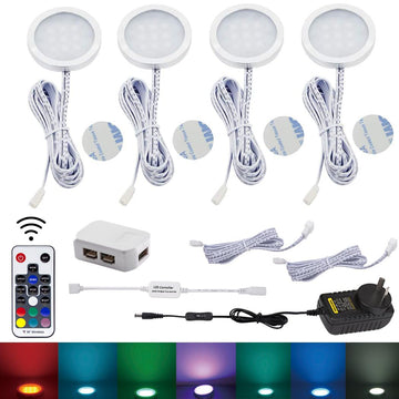 RGB LED Under Cabinet Puck Lights 4 Pack Slim Aluminium