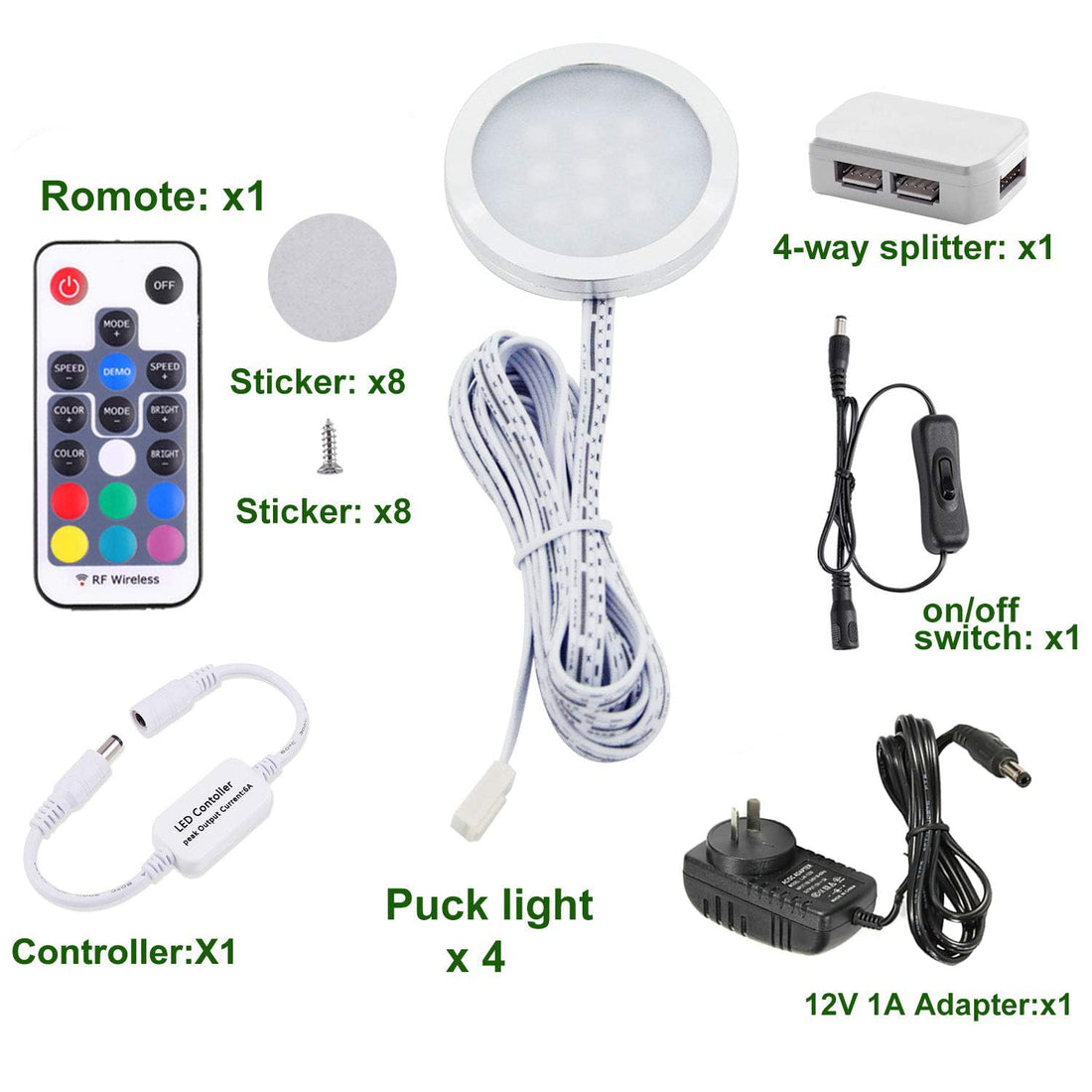 RGB LED Under Cabinet Puck Lights 4 Pack Slim Aluminium