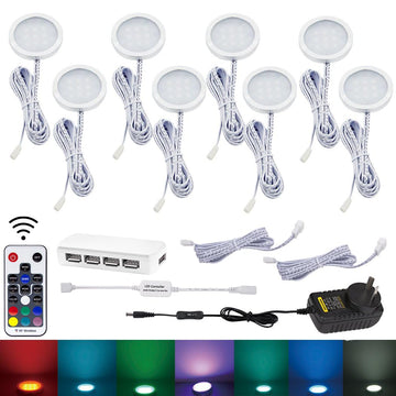 RGB LED Under Cabinet Lighting Kit 8 Pucks Color Changing with Remote