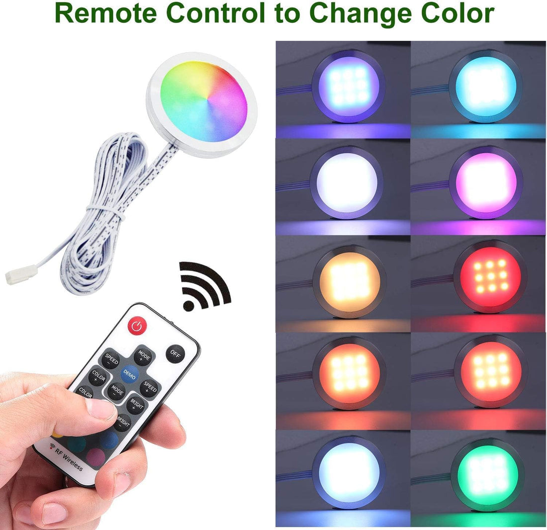 RGB LED Under Cabinet Lighting Kit 8 Pucks Color Changing with Remote
