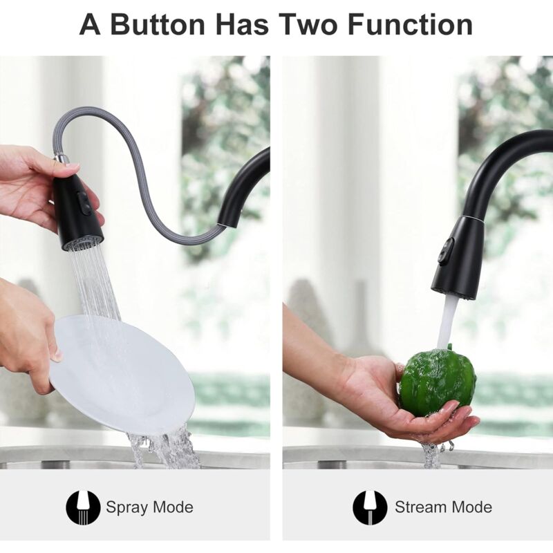 Vortaz Kitchen Faucet Pull-Down Sprayer 2 Jets Black