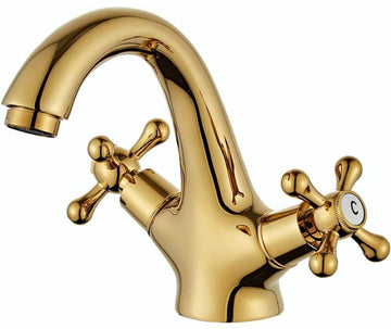 Retro Two-Handle Basin Tap Set Antique Brass Gold Plated