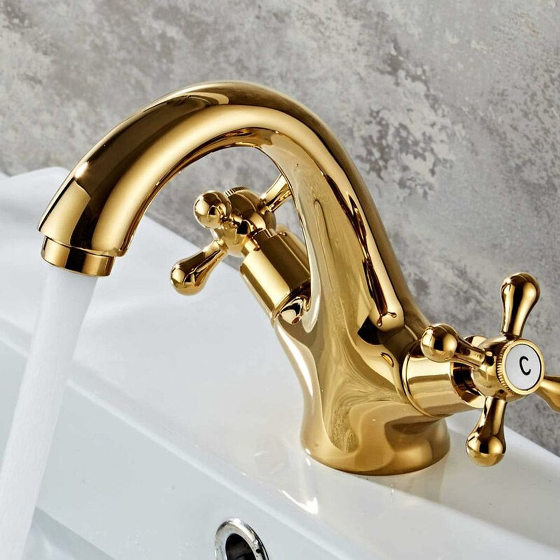 Retro Two-Handle Basin Tap Set Antique Brass Gold Plated