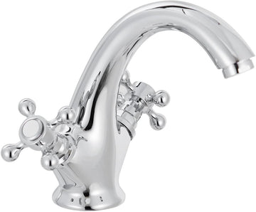 Vintage Brass Basin Faucet Double Cross Handles Silver