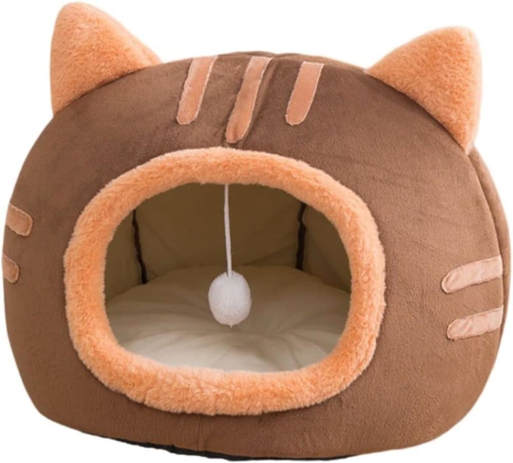 2-in-1 Fluffy Cat Cave Bed Sherpa Fleece Large Brown