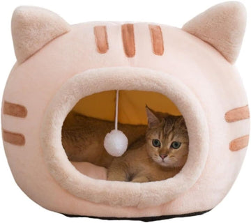 2-in-1 Fluffy Cat Cave Bed Sherpa Fleece Large Pink