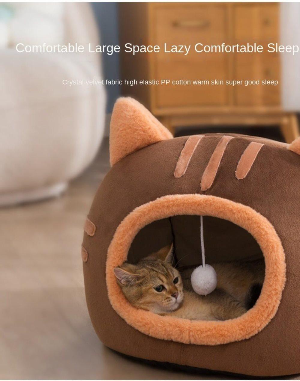 2-in-1 Fluffy Cat Cave Bed Sherpa Fleece Small Pink