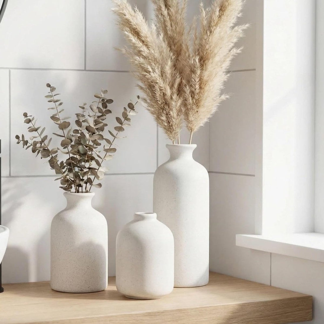 Vortaz 3-Piece Minimalist Ceramic Vase Set Matte White