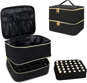 Vortaz Nail Polish Case Double Layer 30 Bottles Nylon Black