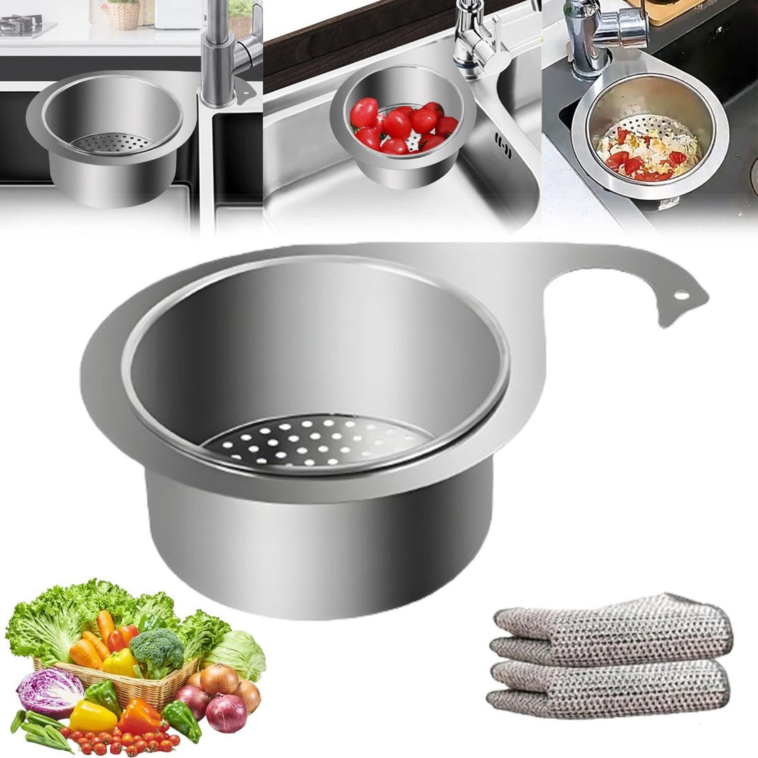 Vortaz Stainless Steel Sink Colander Corner Basket 21cm