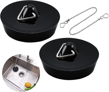 Vortaz Universal Sink Drain Plug 2-Pack with Chain Black