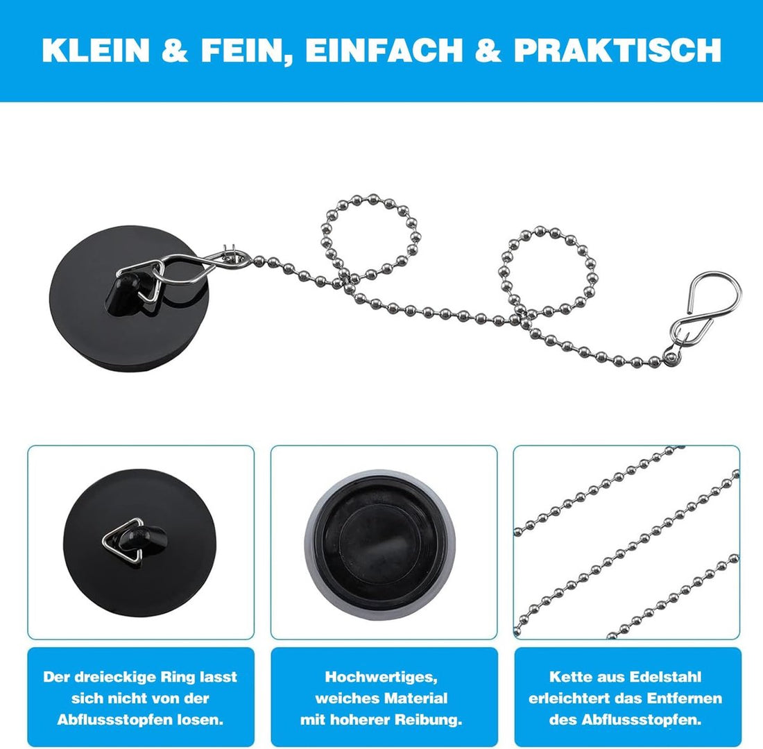 Vortaz Universal Sink Drain Plug 2-Pack with Chain Black