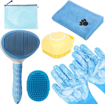 Vortaz Dog Bath Brush Grooming Glove with Shampoo Dispenser 6 in 1