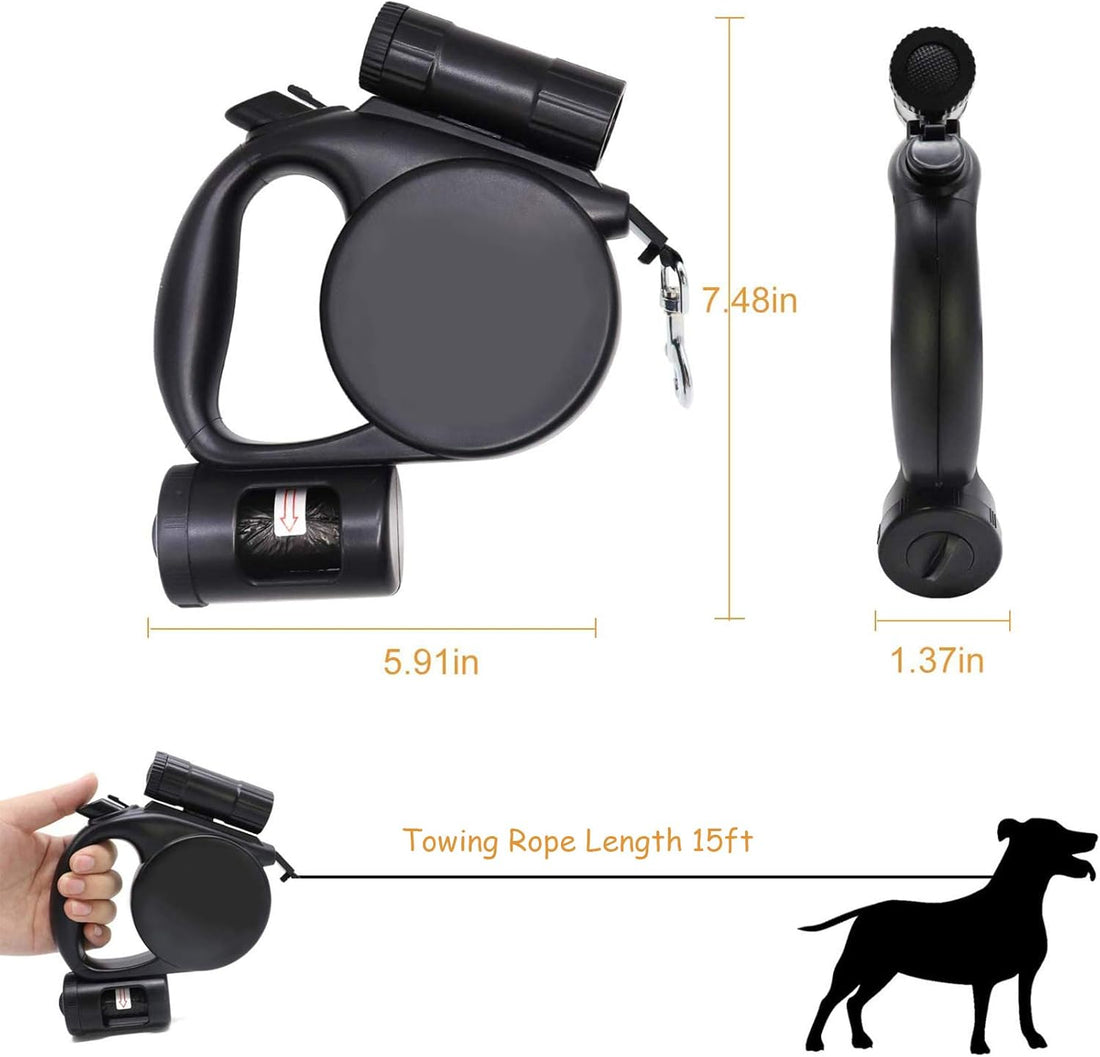 Illuminated Retractable Dog Leash 4.5m with LED Flashlight and Storage