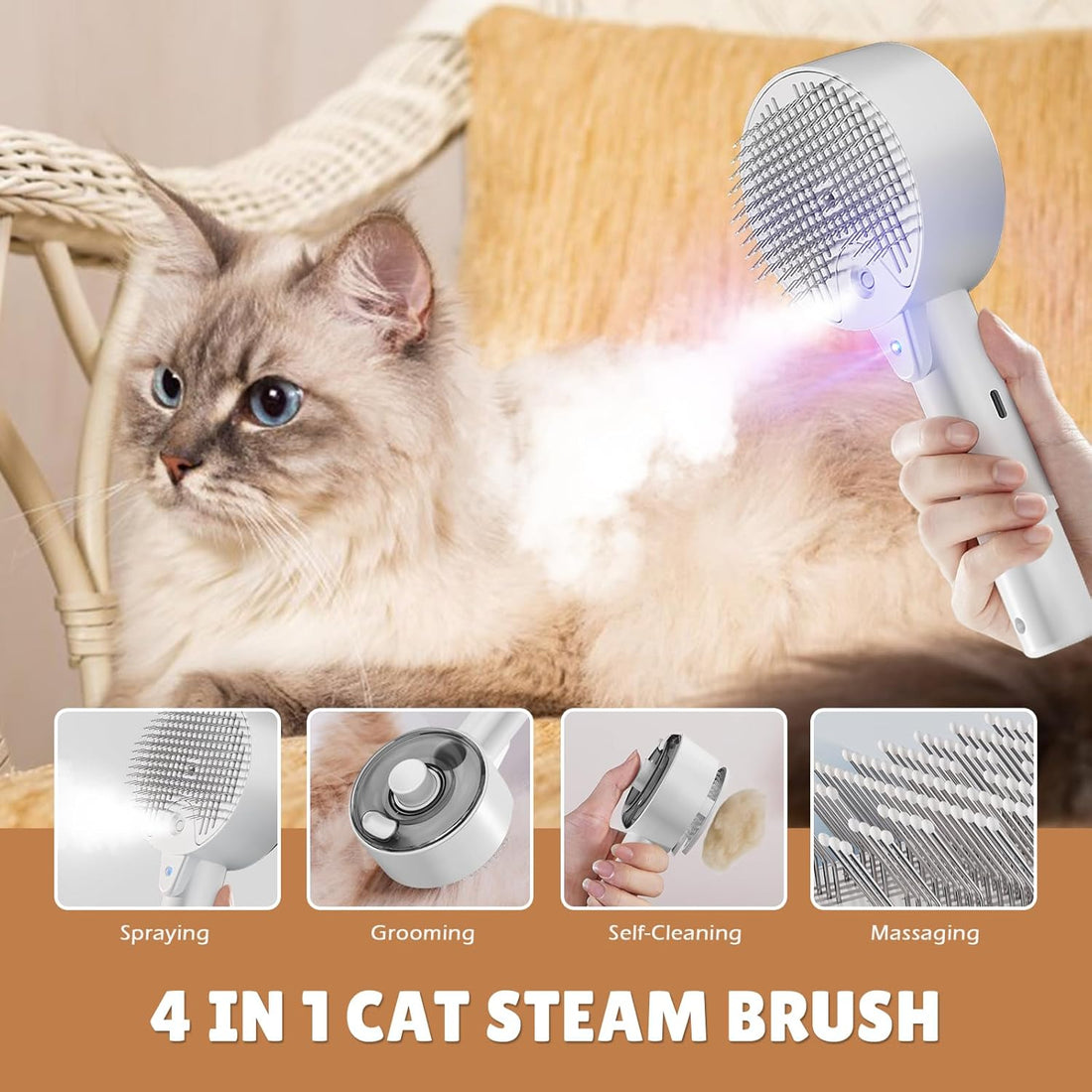 Pet Steam Brush for Cats and Dogs with Cleansing Massage