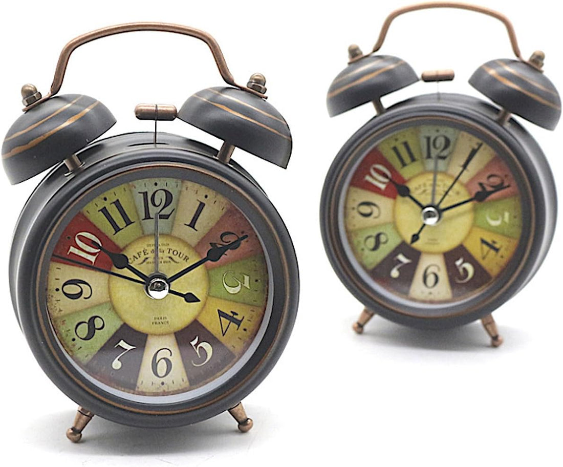 Retro Silent Desk Alarm Clock with Night Light Double Bell Quartz
