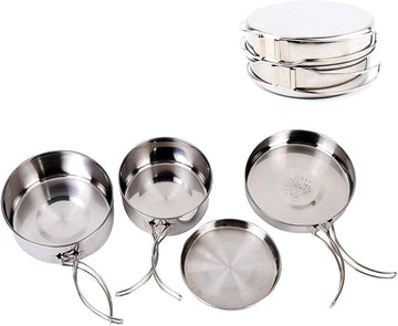 Portable Stainless Steel Camping Cookware Set 4-Piece for 2-3 People