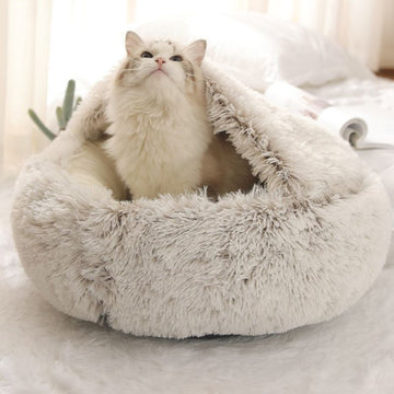 Plush Pet Cave Bed Cozy Sleeping Bag for Small Pets Grey