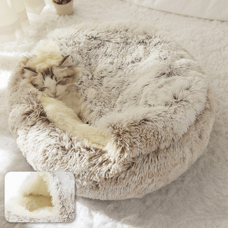 Plush Pet Cave Bed Cozy Sleeping Bag for Small Pets Grey