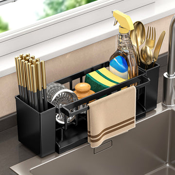 PALIFEUR Rustproof Stainless Steel Kitchen Sink Sponge Holder Black