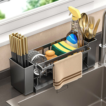 PALIFEUR Rustproof Stainless Steel Kitchen Sink Sponge Holder Gray
