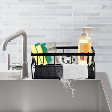 Allecta Sink Organizer Sponge Holder Stainless Steel Drain Tray Towel Rail Grey