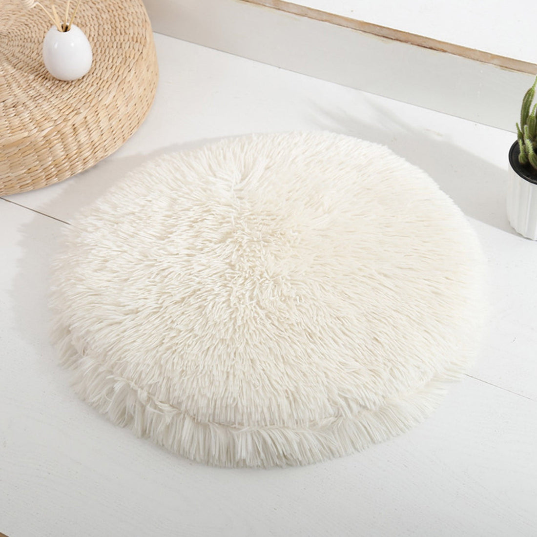 Darzheoy Plush Round Dog Bed Mat Anti-Slip Waterproof 40cm White