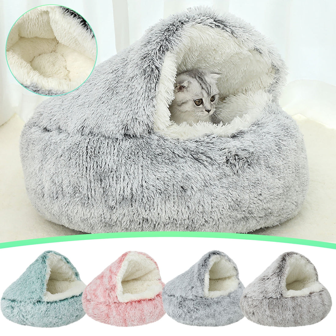 Darzheoy Calming Dog Bed Cave Hooded Plush Washable
